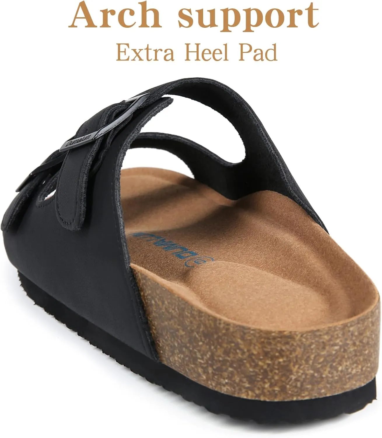 Dumalum Womens Flat Sandals with Cork Footbed Open Toe Slides Adjustable Slip On Slippers for Summer Beach Sandals Arch Support Size 6-12