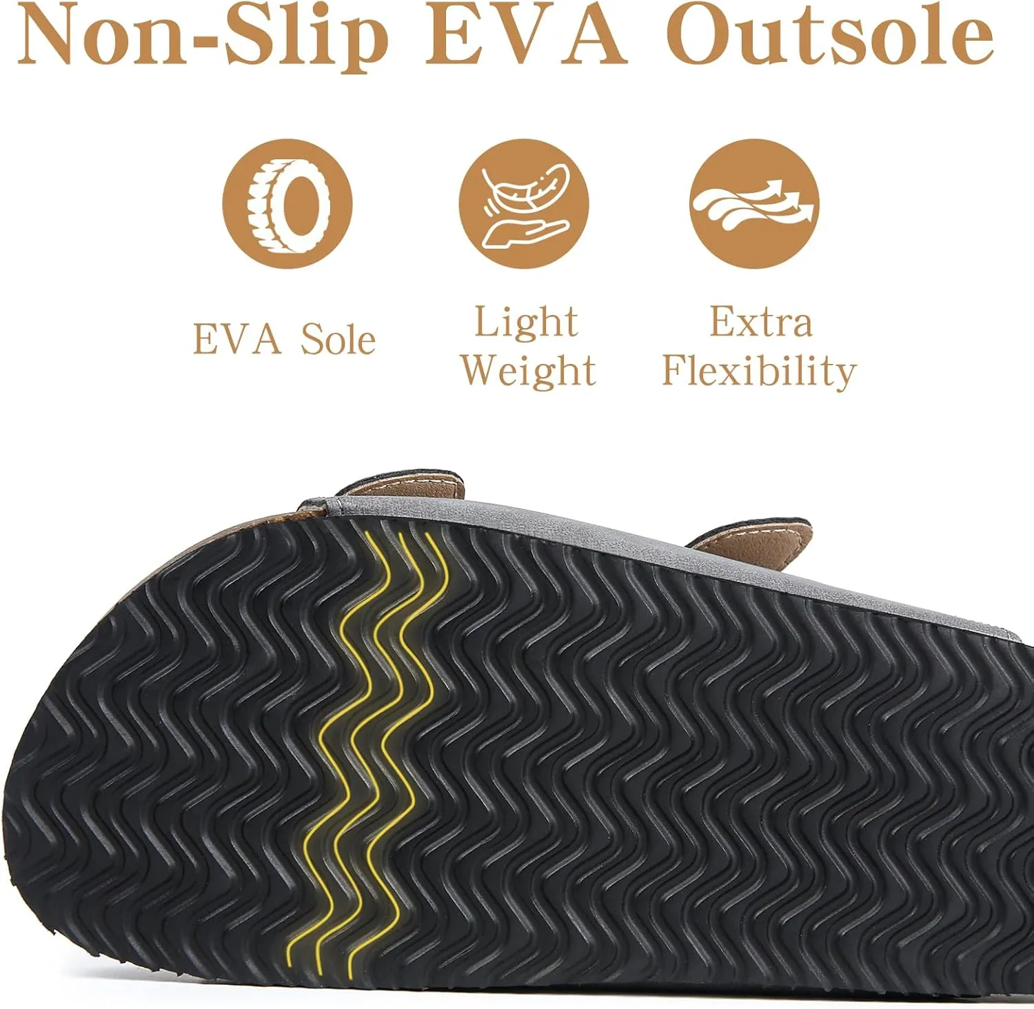 Dumalum Womens Flat Sandals with Cork Footbed Open Toe Slides Adjustable Slip On Slippers for Summer Beach Sandals Arch Support Size 6-12