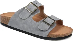 Dumalum Womens Flat Sandals with Cork Footbed Open Toe Slides Adjustable Slip On Slippers for Summer Beach Sandals Arch Support Size 6-12