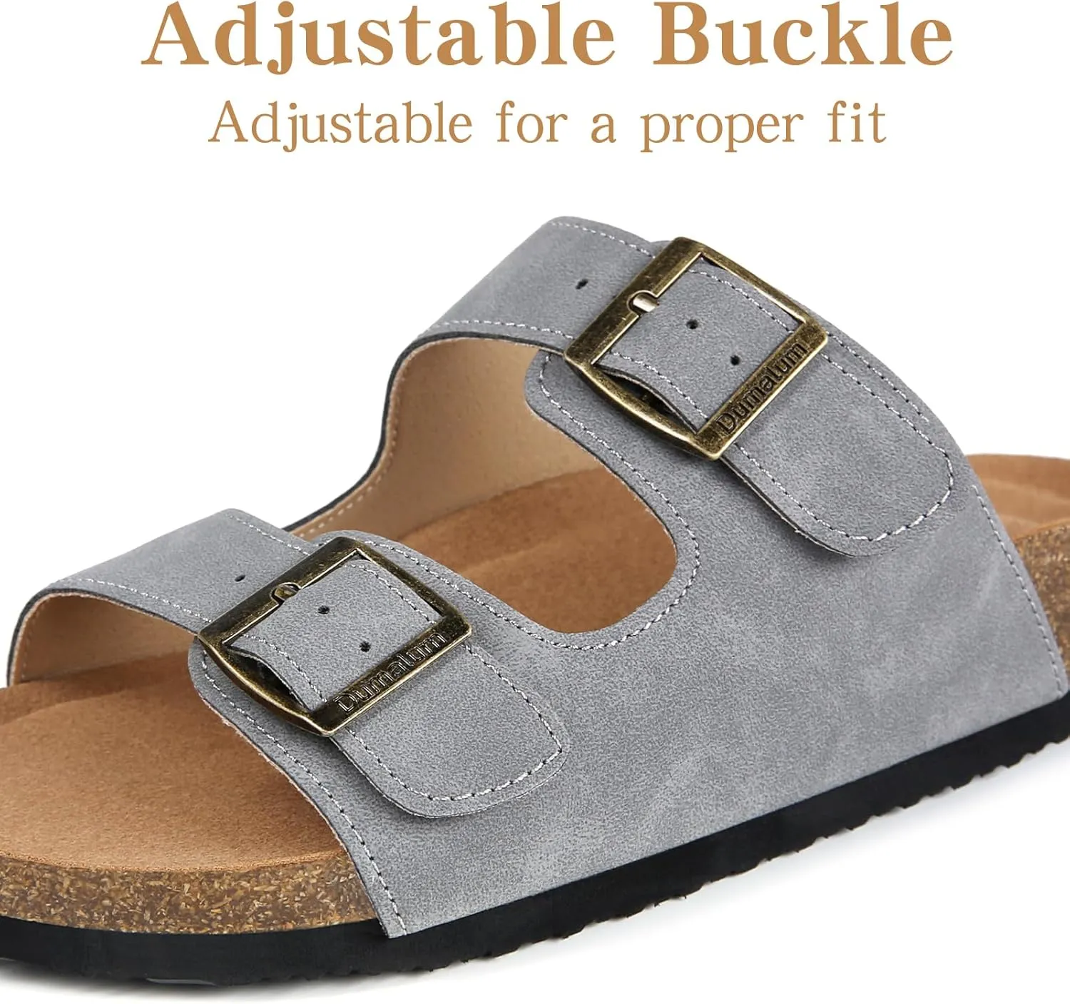 Dumalum Womens Flat Sandals with Cork Footbed Open Toe Slides Adjustable Slip On Slippers for Summer Beach Sandals Arch Support Size 6-12