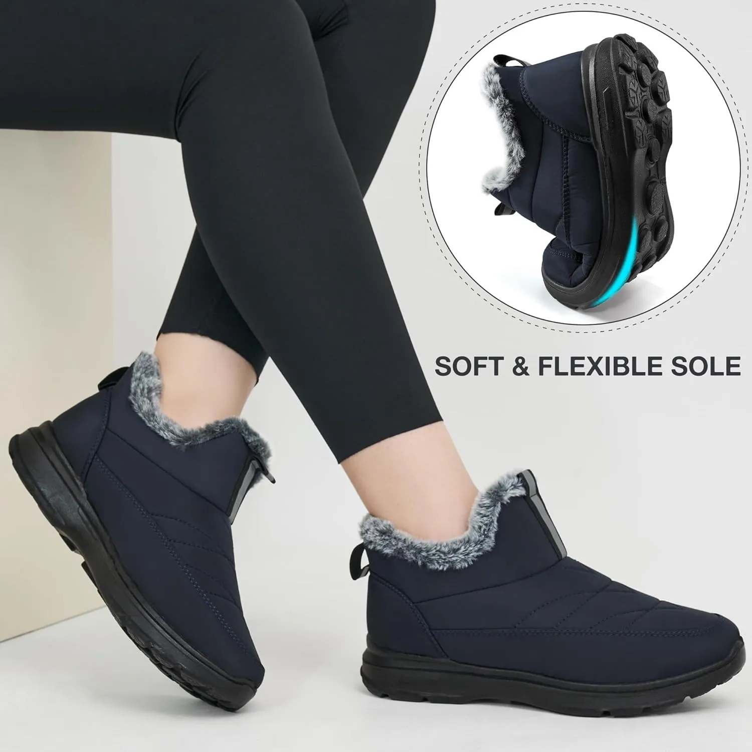Ecetana Womens Boots Snow Winter Shoes Warm Ankle Booties with Fur Lined Comfortable Outdoor Waterproof Slip on Boots for Women