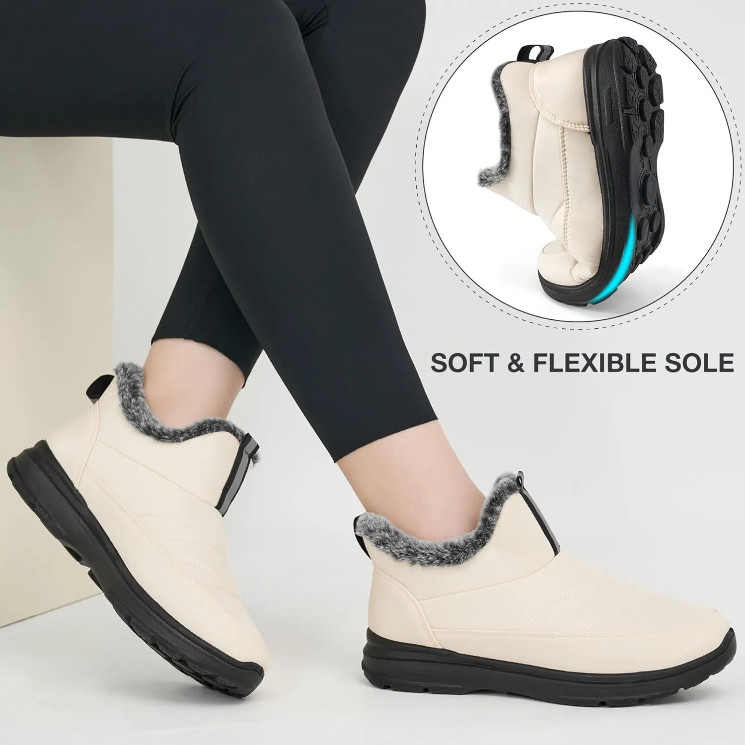 Ecetana Womens Boots Snow Winter Shoes Warm Ankle Booties with Fur Lined Comfortable Outdoor Waterproof Slip on Boots for Women