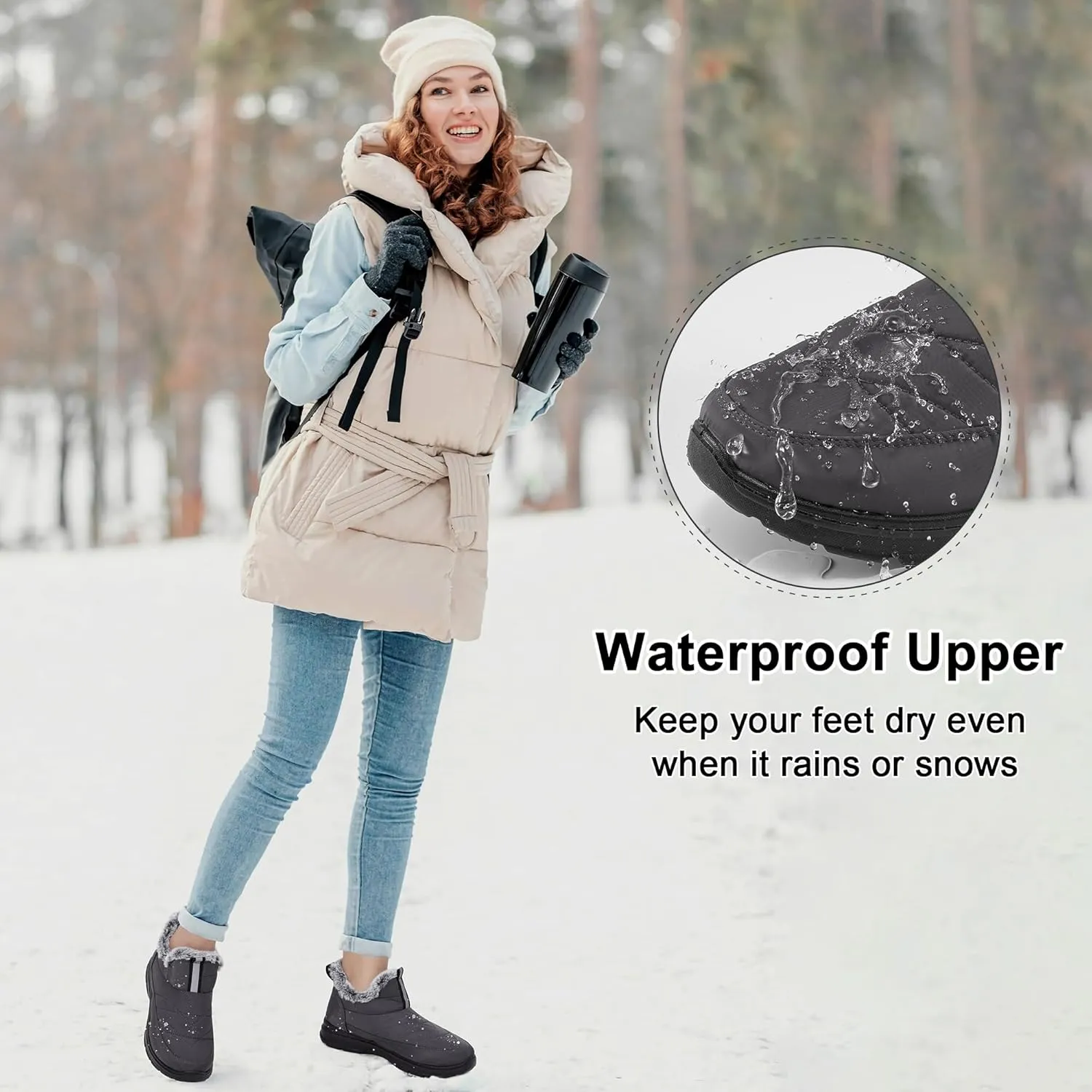 Ecetana Womens Boots Snow Winter Shoes Warm Ankle Booties with Fur Lined Comfortable Outdoor Waterproof Slip on Boots for Women