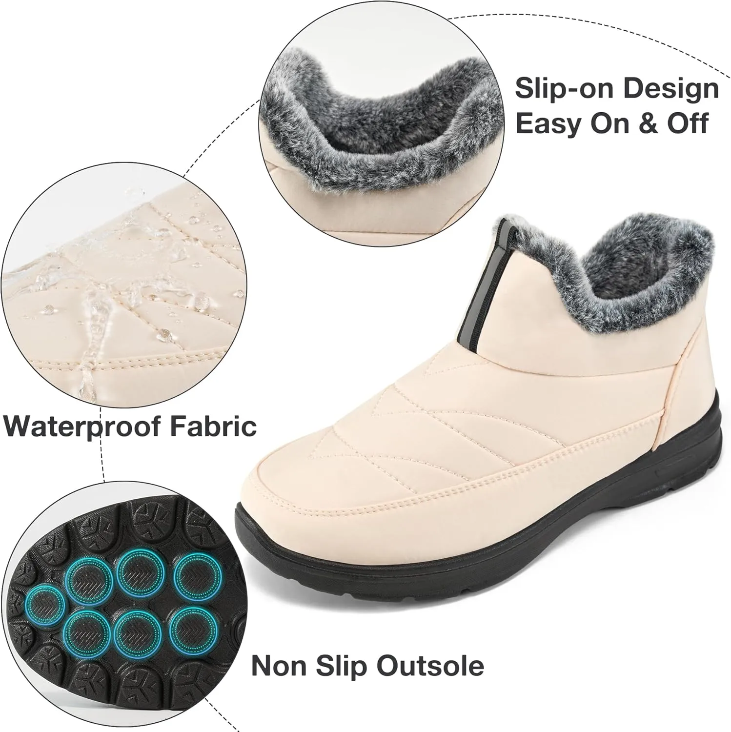 Ecetana Womens Boots Snow Winter Shoes Warm Ankle Booties with Fur Lined Comfortable Outdoor Waterproof Slip on Boots for Women
