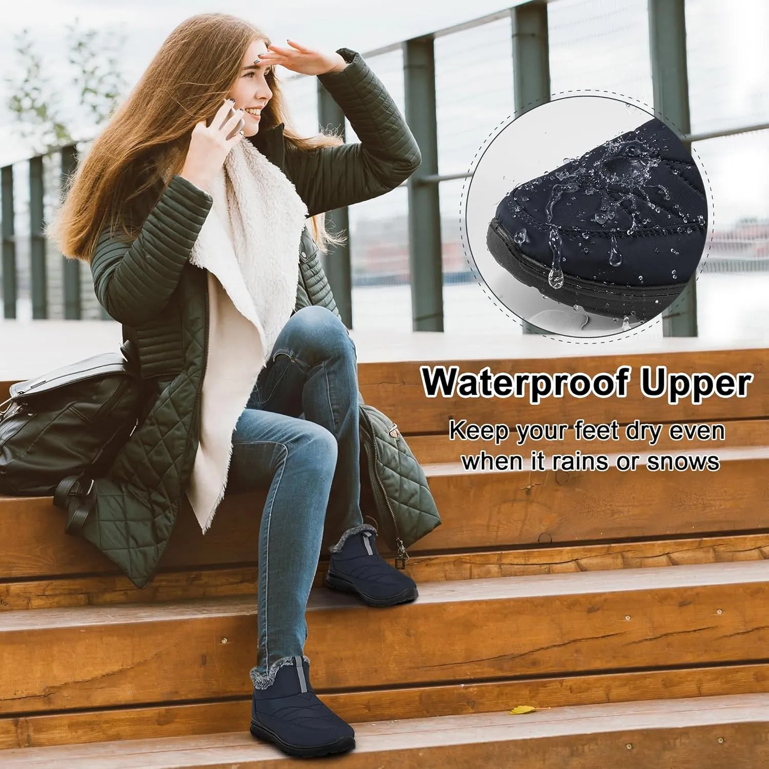Ecetana Womens Boots Snow Winter Shoes Warm Ankle Booties with Fur Lined Comfortable Outdoor Waterproof Slip on Boots for Women