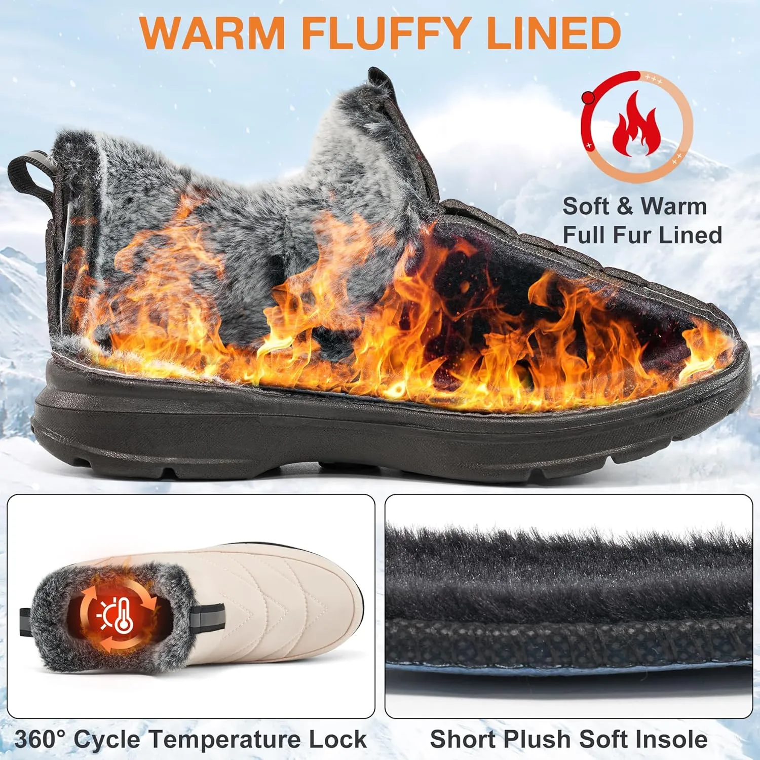 Ecetana Womens Boots Snow Winter Shoes Warm Ankle Booties with Fur Lined Comfortable Outdoor Waterproof Slip on Boots for Women