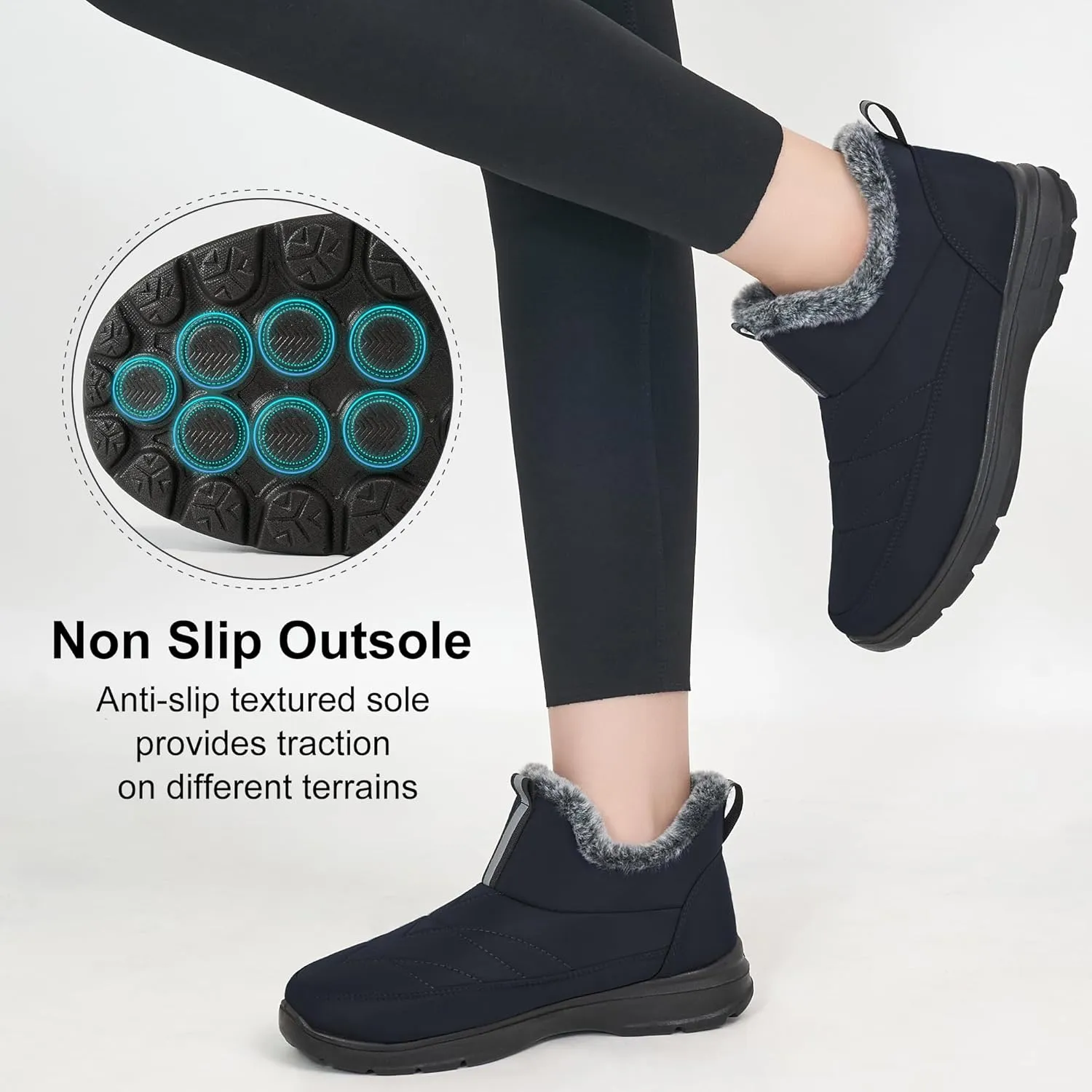 Ecetana Womens Boots Snow Winter Shoes Warm Ankle Booties with Fur Lined Comfortable Outdoor Waterproof Slip on Boots for Women
