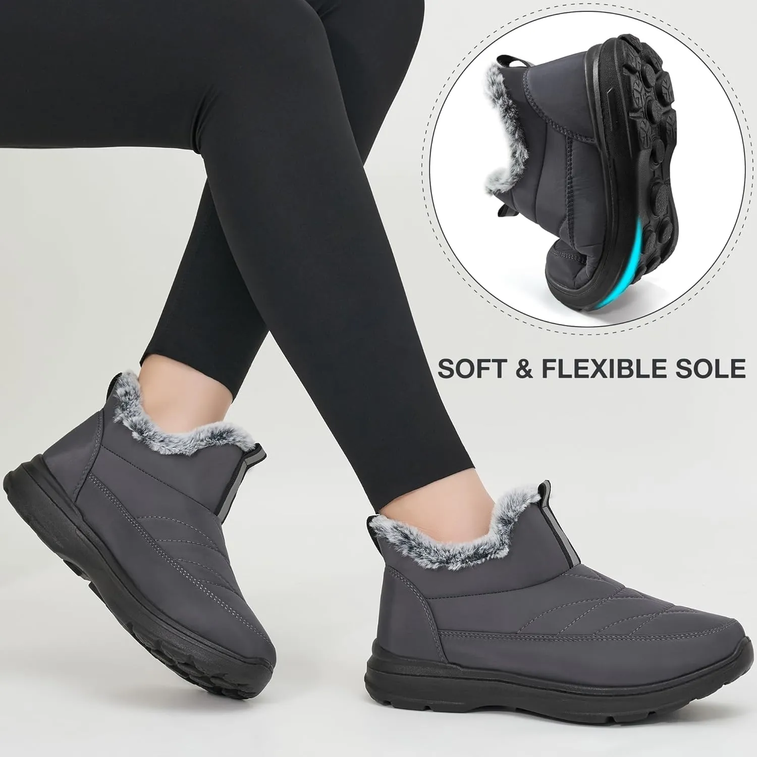 Ecetana Womens Boots Snow Winter Shoes Warm Ankle Booties with Fur Lined Comfortable Outdoor Waterproof Slip on Boots for Women