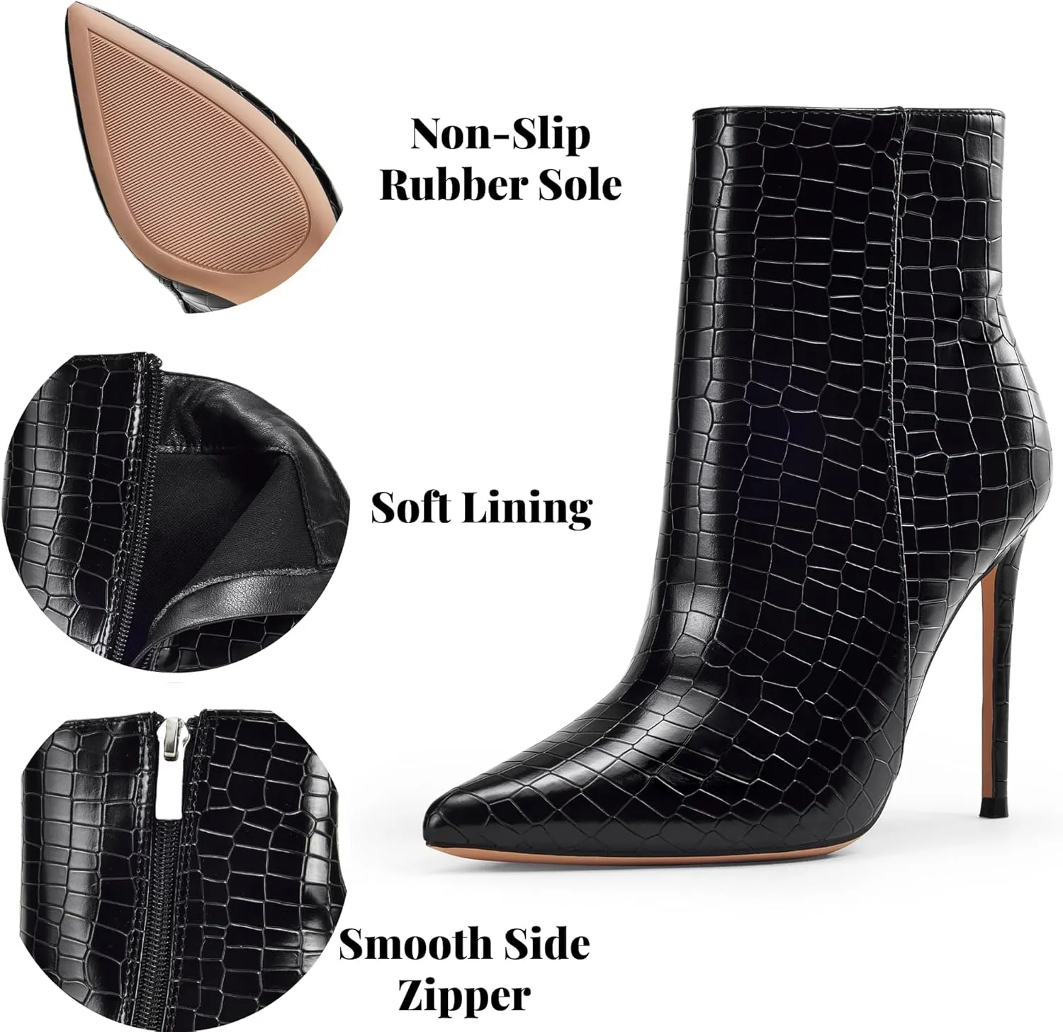 Elisabet Tang Women Heeled Ankle Booties,Sexy Pointed Toe 4 inch Stiletto High Heel Fashion Ankle & Booties with Side Zipper High Heel Boots Dress Evening Party Boots Shoes