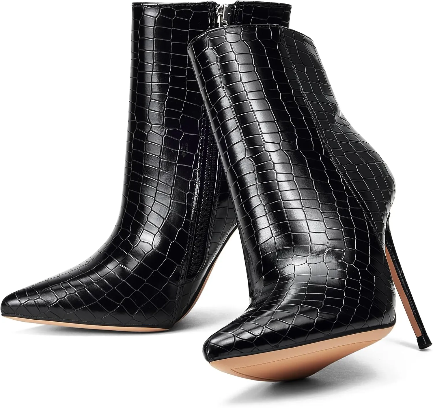 Elisabet Tang Women Heeled Ankle Booties,Sexy Pointed Toe 4 inch Stiletto High Heel Fashion Ankle & Booties with Side Zipper High Heel Boots Dress Evening Party Boots Shoes