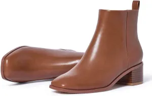 Elisabet Tang Women's Chunky Heel Ankle Booties,2 inch Sexy Square Toe Short Booties Fashion Ankle & Bootie with Side Zipper Low Block Heels Dress Evening Party Booties Shoes