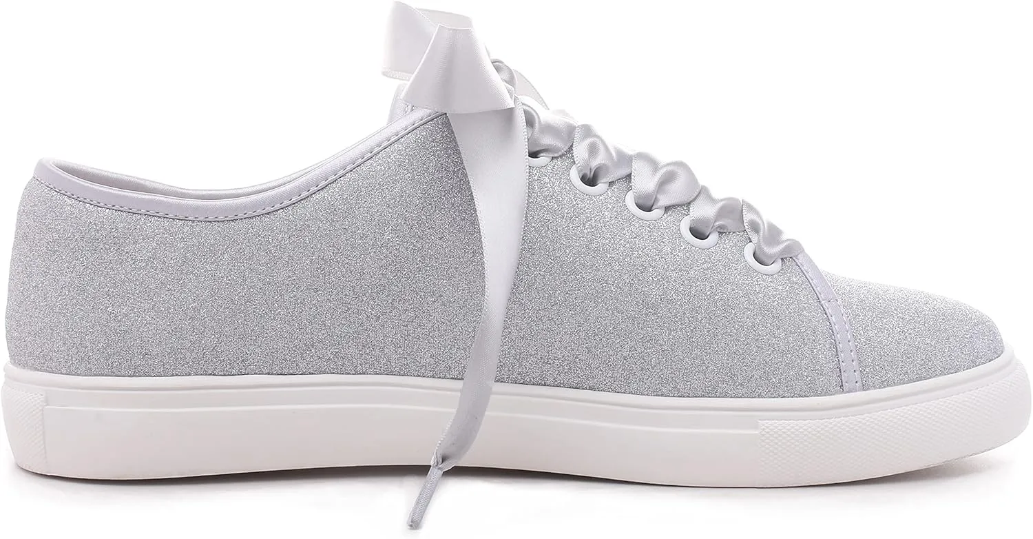 Elivandon 16052 Wedding Shoes Bling Bridal Sneakers Flats Bride Tennis Shoes Shiny Sequin Shoes Sparkly Sneakers