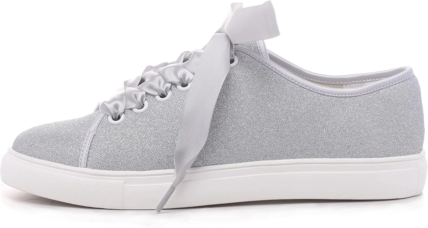 Elivandon 16052 Wedding Shoes Bling Bridal Sneakers Flats Bride Tennis Shoes Shiny Sequin Shoes Sparkly Sneakers