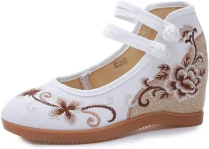 Embroidered Cloth Shoes Comfortable Round Toe Loafers Chinese Canvas Shoes Mary Jane Shoes