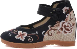 Embroidered Cloth Shoes Comfortable Round Toe Loafers Chinese Canvas Shoes Mary Jane Shoes