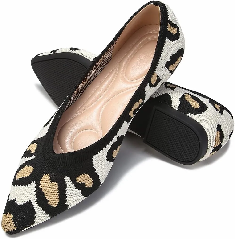 EnllerviiD Women's Flats Breathable Knit Pointed Flats Loafers Shoes,Work Flats Office Shoes Comfortable Flexible Mule Shoes Ballet Flats
