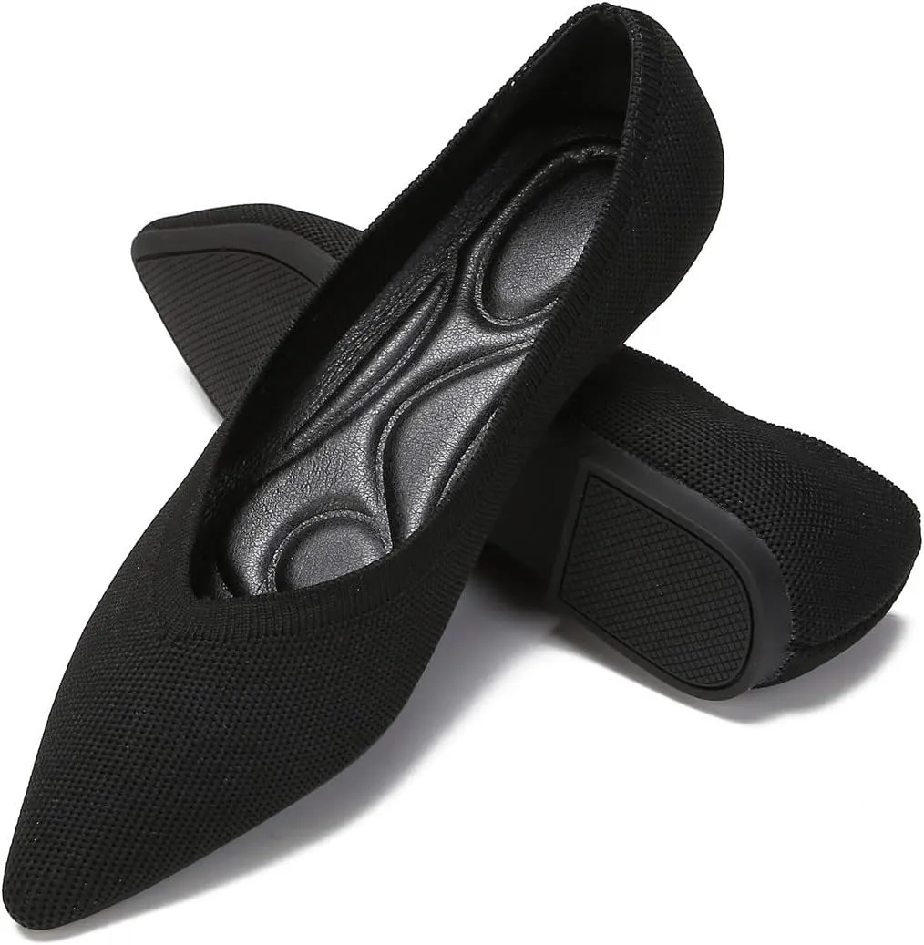 EnllerviiD Women's Flats Breathable Knit Pointed Flats Loafers Shoes,Work Flats Office Shoes Comfortable Flexible Mule Shoes Ballet Flats