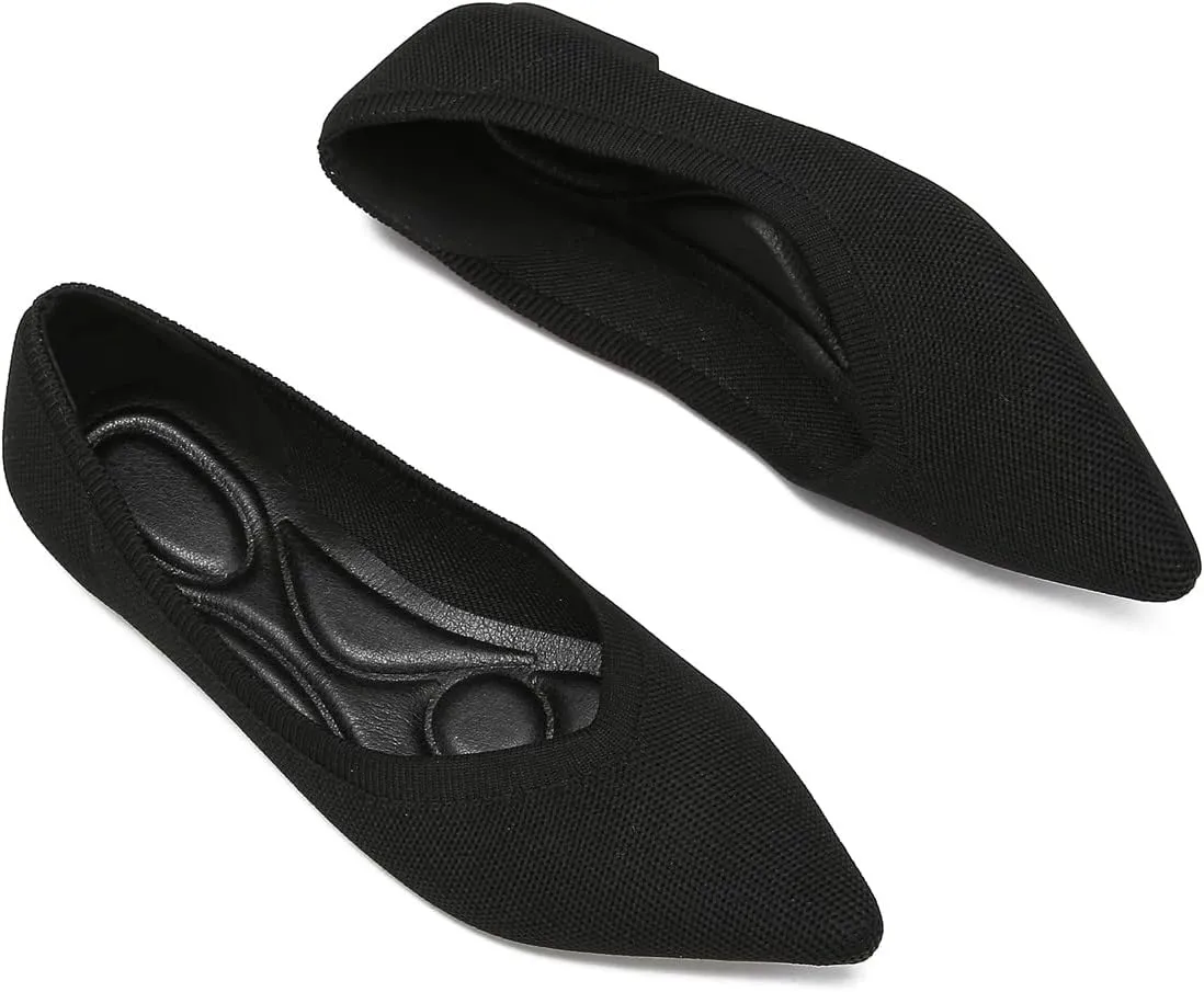 EnllerviiD Women's Flats Breathable Knit Pointed Flats Loafers Shoes,Work Flats Office Shoes Comfortable Flexible Mule Shoes Ballet Flats