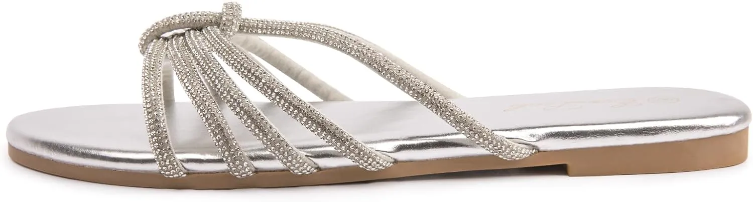 Eozlink Women's Flat Sandals Rhinestone Open Toe Sandals for Women Casual Sparkle Flat Sandals for Women Glitter Bling Evening Party Prom Dance Slide Sandal
