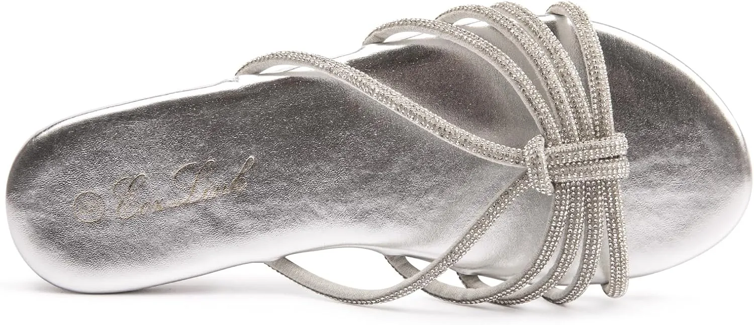 Eozlink Women's Flat Sandals Rhinestone Open Toe Sandals for Women Casual Sparkle Flat Sandals for Women Glitter Bling Evening Party Prom Dance Slide Sandal