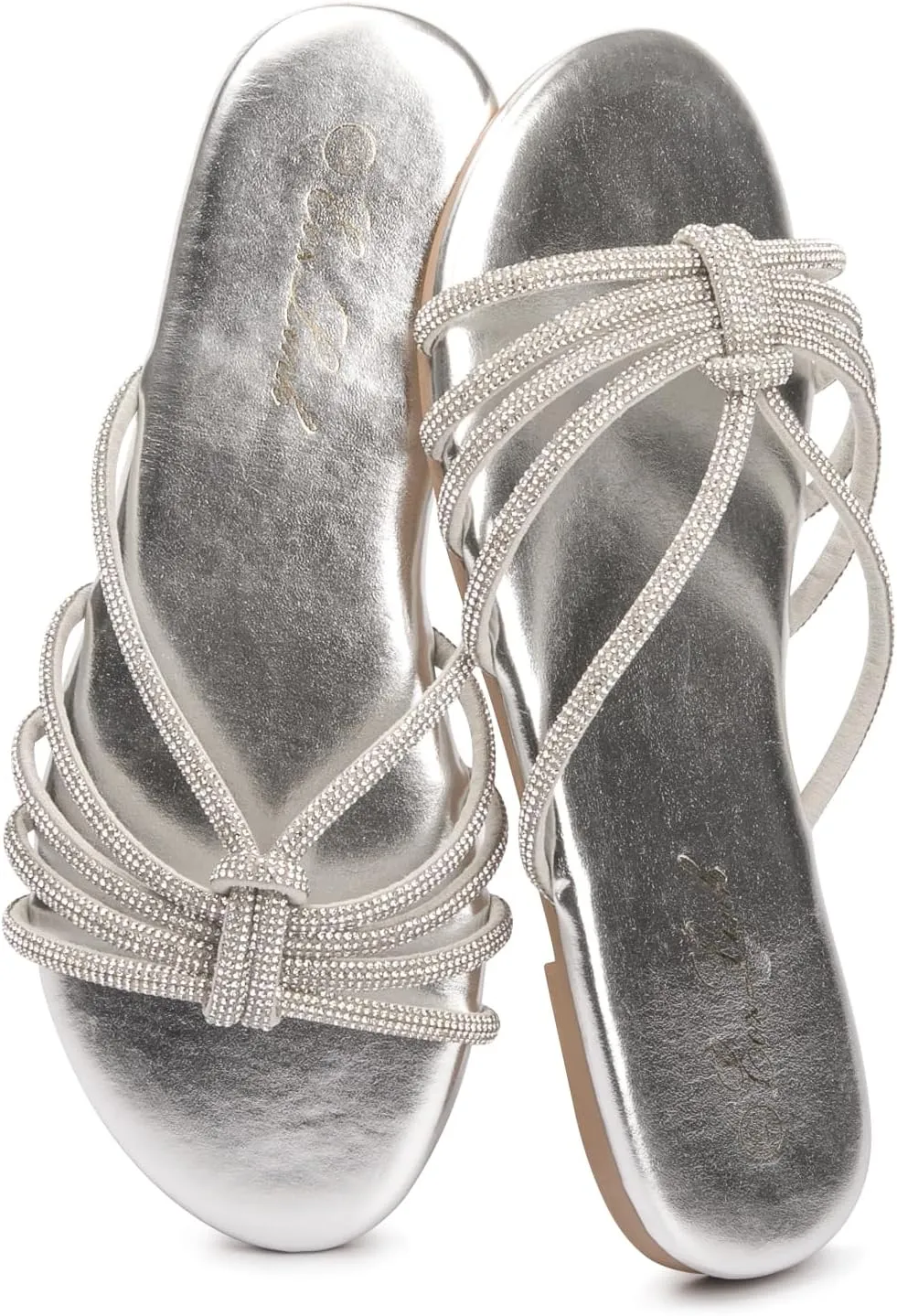 Eozlink Women's Flat Sandals Rhinestone Open Toe Sandals for Women Casual Sparkle Flat Sandals for Women Glitter Bling Evening Party Prom Dance Slide Sandal