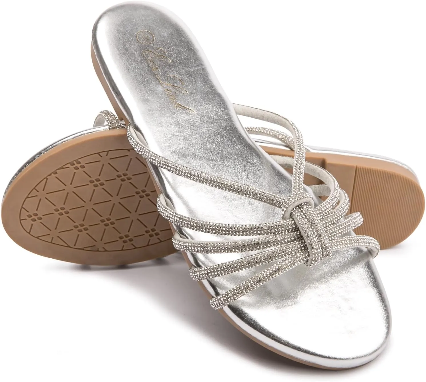 Eozlink Women's Flat Sandals Rhinestone Open Toe Sandals for Women Casual Sparkle Flat Sandals for Women Glitter Bling Evening Party Prom Dance Slide Sandal