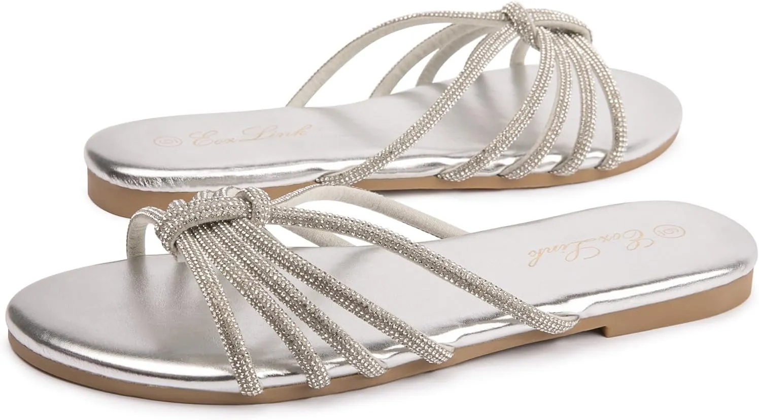 Eozlink Women's Flat Sandals Rhinestone Open Toe Sandals for Women Casual Sparkle Flat Sandals for Women Glitter Bling Evening Party Prom Dance Slide Sandal
