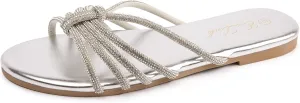 Eozlink Women's Flat Sandals Rhinestone Open Toe Sandals for Women Casual Sparkle Flat Sandals for Women Glitter Bling Evening Party Prom Dance Slide Sandal