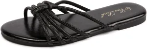 Eozlink Women's Flat Sandals Rhinestone Open Toe Sandals for Women Casual Sparkle Flat Sandals for Women Glitter Bling Evening Party Prom Dance Slide Sandal