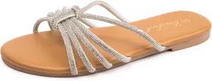Eozlink Women's Flat Sandals Rhinestone Open Toe Sandals for Women Casual Sparkle Flat Sandals for Women Glitter Bling Evening Party Prom Dance Slide Sandal
