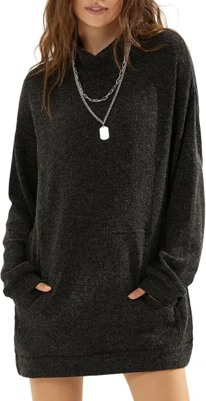 EXLURA Womens Casual Oversized Long Sleeve Sweater Dress with Pocket Loose Fit Knit Fall Winter Long Pullover Sweater Tunic