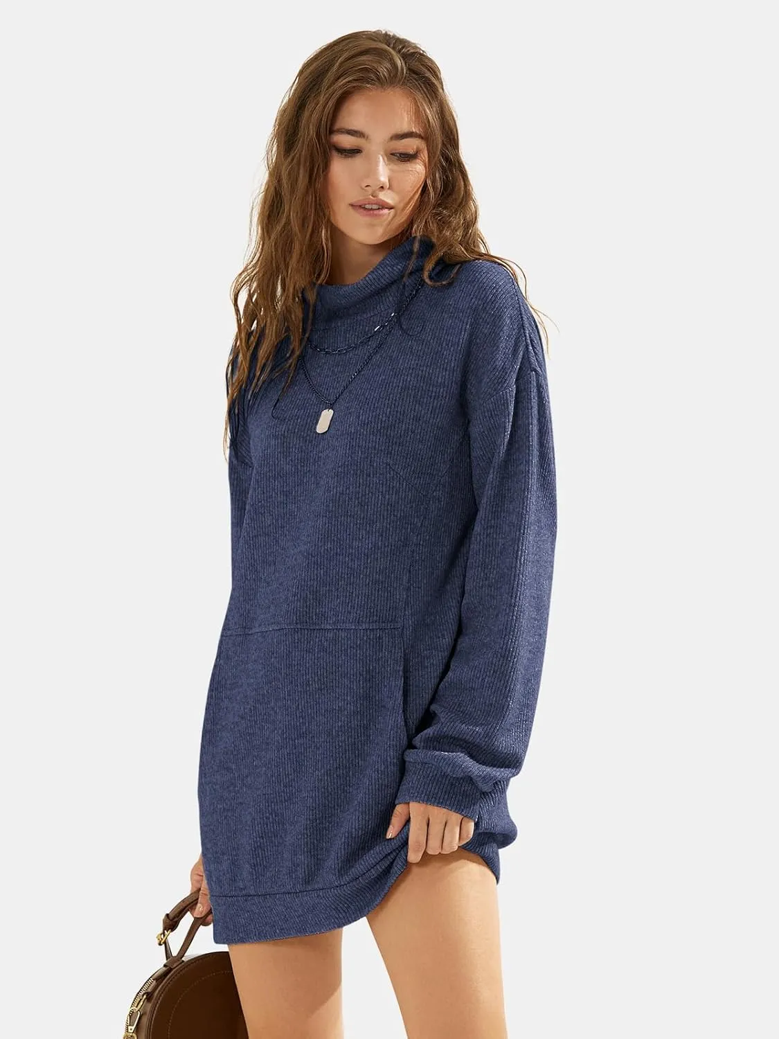 EXLURA Womens Casual Oversized Long Sleeve Sweater Dress with Pocket Loose Fit Knit Fall Winter Long Pullover Sweater Tunic