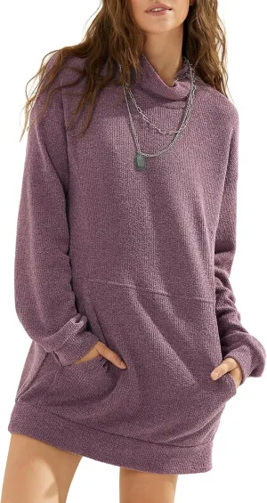 EXLURA Womens Casual Oversized Long Sleeve Sweater Dress with Pocket Loose Fit Knit Fall Winter Long Pullover Sweater Tunic