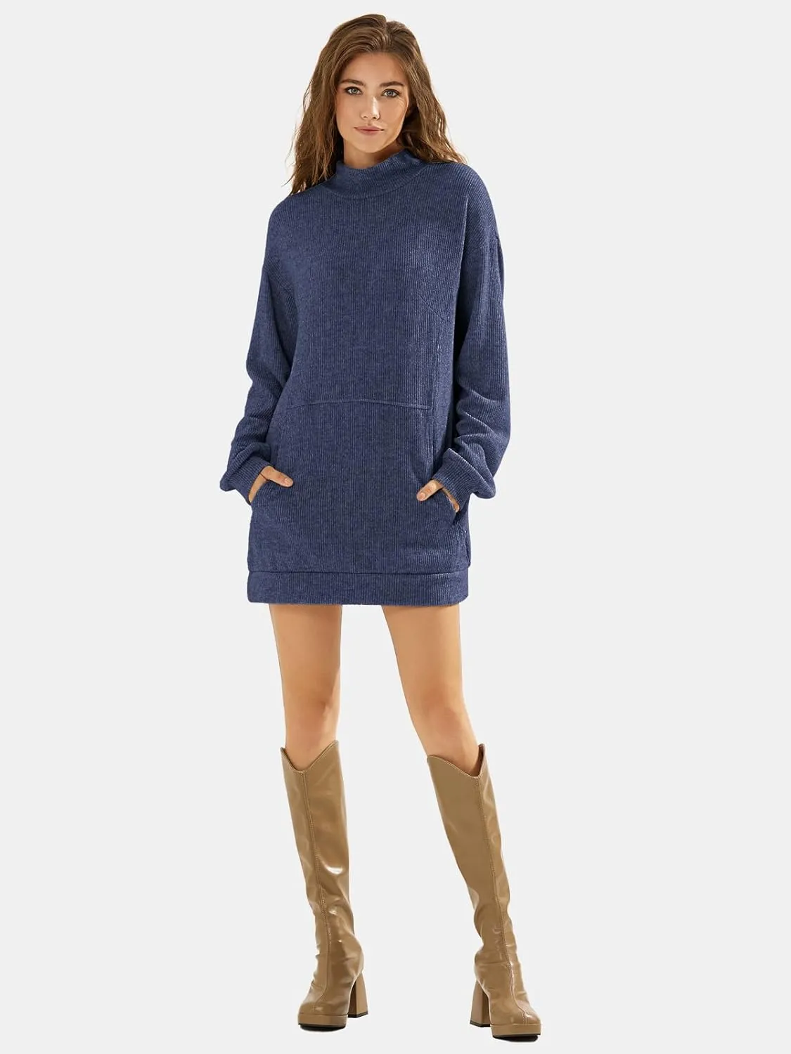 EXLURA Womens Casual Oversized Long Sleeve Sweater Dress with Pocket Loose Fit Knit Fall Winter Long Pullover Sweater Tunic