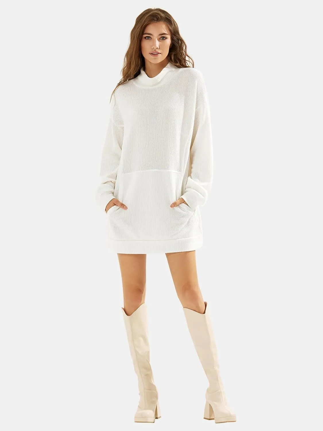 EXLURA Womens Casual Oversized Long Sleeve Sweater Dress with Pocket Loose Fit Knit Fall Winter Long Pullover Sweater Tunic