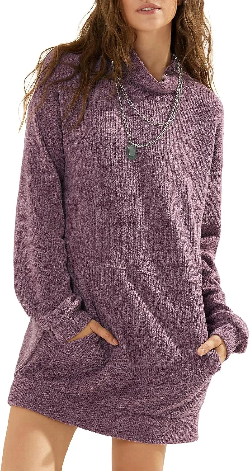 EXLURA Womens Casual Oversized Long Sleeve Sweater Dress with Pocket Loose Fit Knit Fall Winter Long Pullover Sweater Tunic