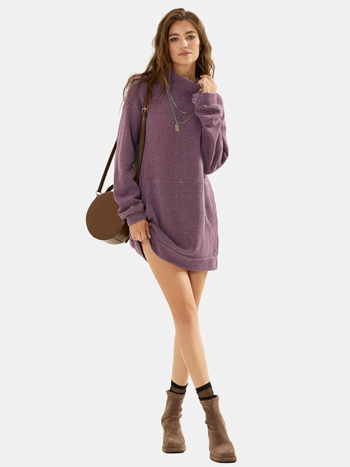 EXLURA Womens Casual Oversized Long Sleeve Sweater Dress with Pocket Loose Fit Knit Fall Winter Long Pullover Sweater Tunic