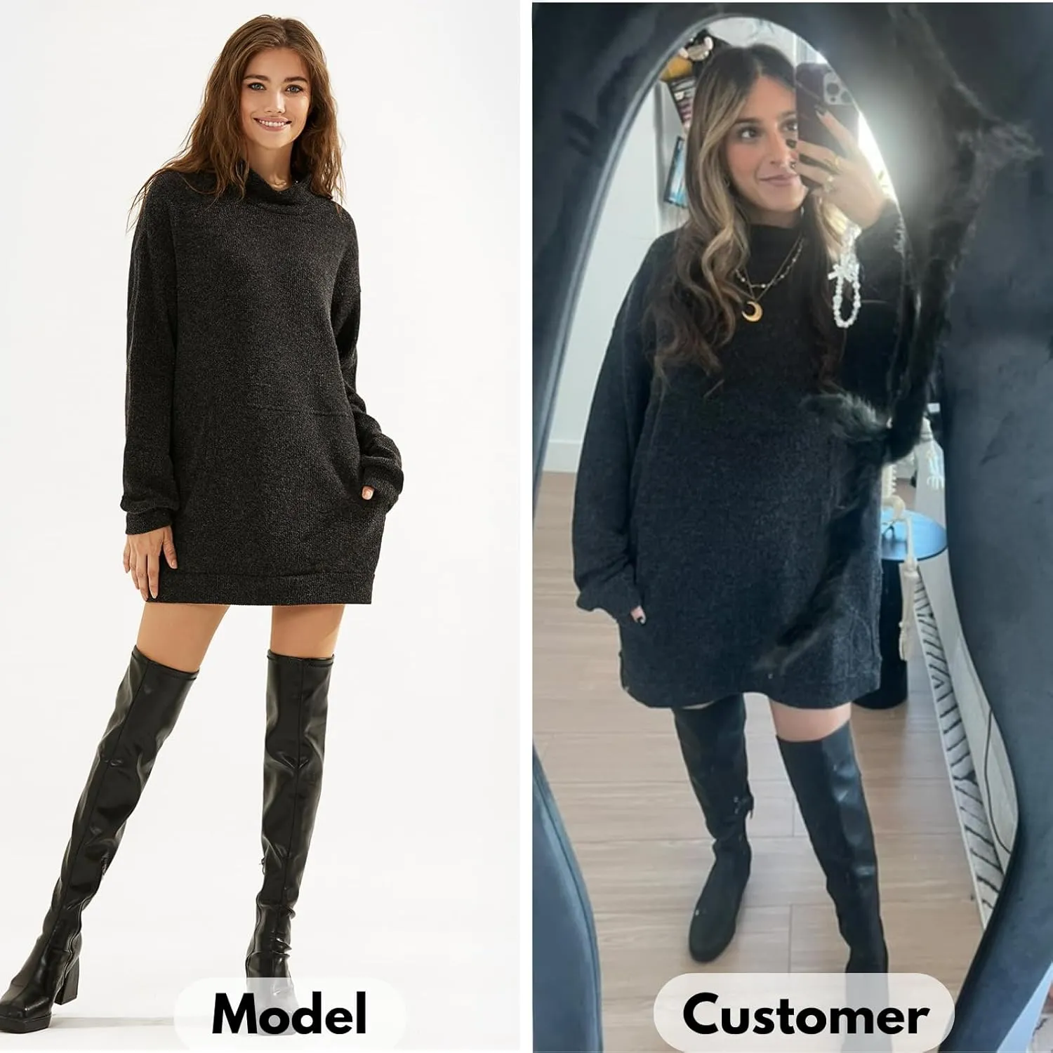 EXLURA Womens Casual Oversized Long Sleeve Sweater Dress with Pocket Loose Fit Knit Fall Winter Long Pullover Sweater Tunic