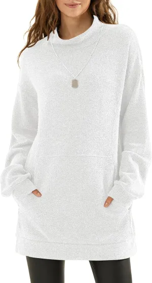 EXLURA Womens Casual Oversized Long Sleeve Sweater Dress with Pocket Loose Fit Knit Fall Winter Long Pullover Sweater Tunic