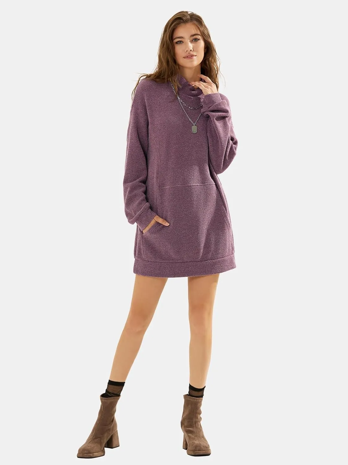 EXLURA Womens Casual Oversized Long Sleeve Sweater Dress with Pocket Loose Fit Knit Fall Winter Long Pullover Sweater Tunic