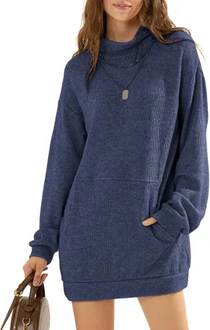 EXLURA Womens Casual Oversized Long Sleeve Sweater Dress with Pocket Loose Fit Knit Fall Winter Long Pullover Sweater Tunic