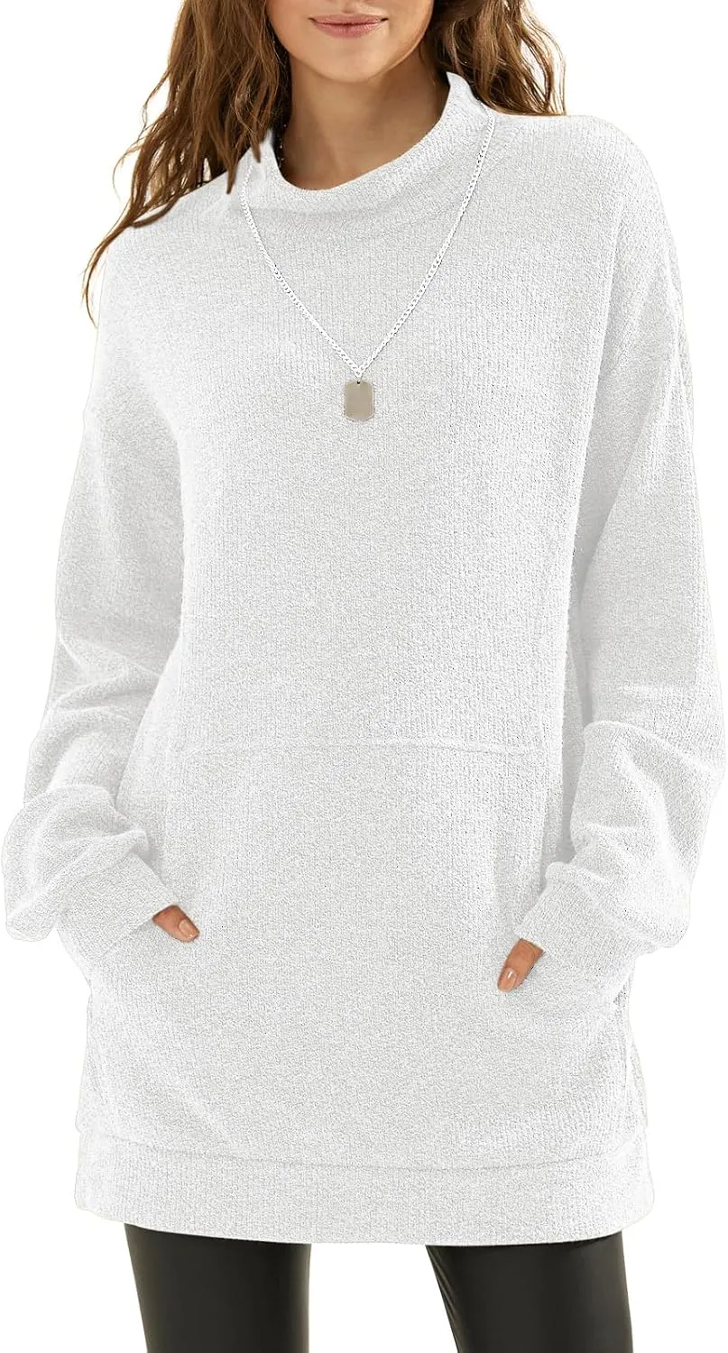 EXLURA Womens Casual Oversized Long Sleeve Sweater Dress with Pocket Loose Fit Knit Fall Winter Long Pullover Sweater Tunic