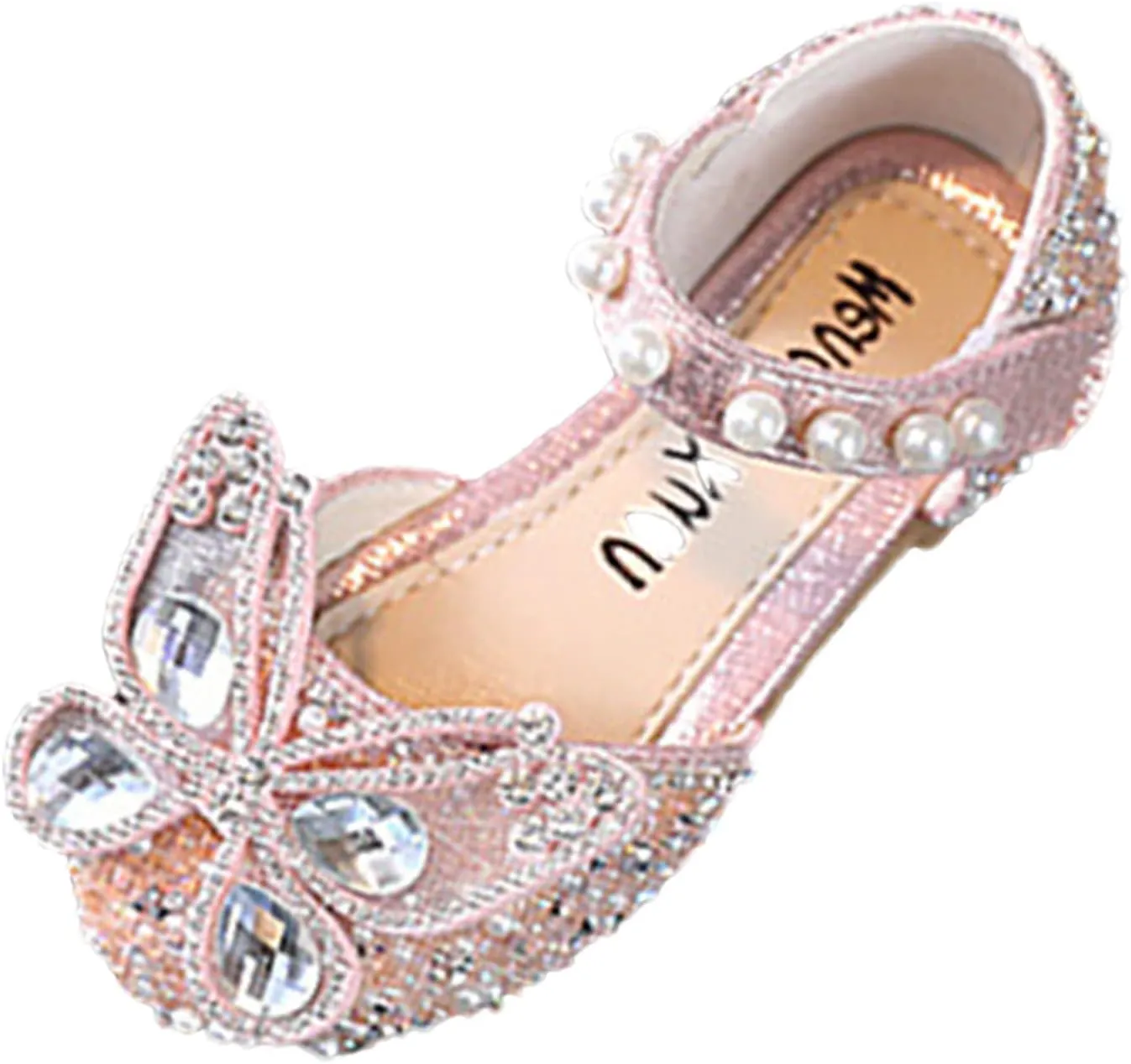 Fashion Summer Girls Sandals Dress Performance Dance Shoes Rhinestone Cartoon Butterfly Shape Sequin Pearl Hook Par Kids
