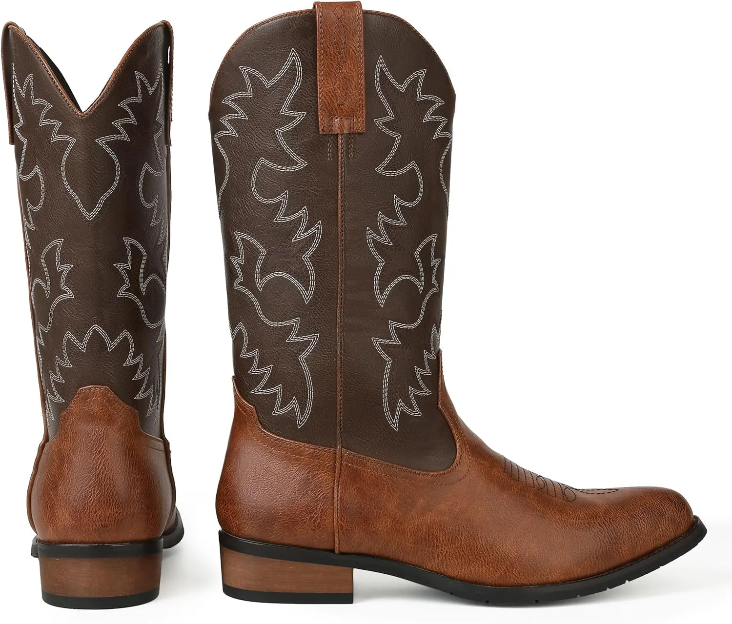 femflame Cowboy Boots for Men Round Toe Distressed Work boots Embroidered Western Boots Traditional Country Boot