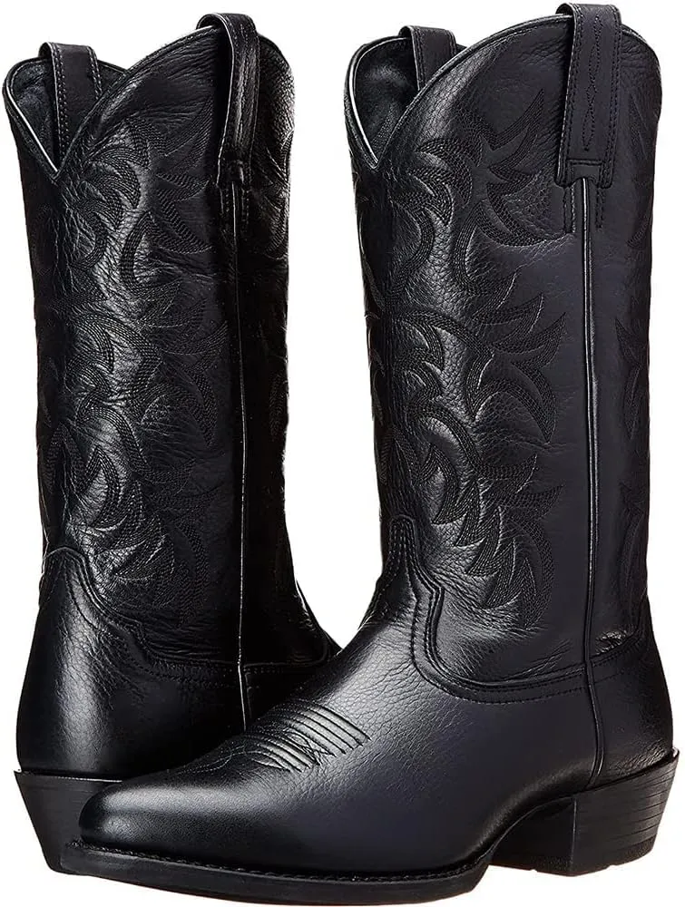 femflame Cowboy Boots for Men Round Toe Distressed Work boots Embroidered Western Boots Traditional Country Boot
