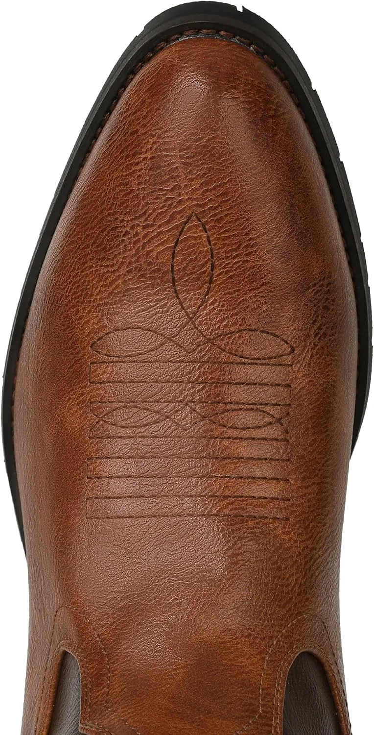 femflame Cowboy Boots for Men Round Toe Distressed Work boots Embroidered Western Boots Traditional Country Boot
