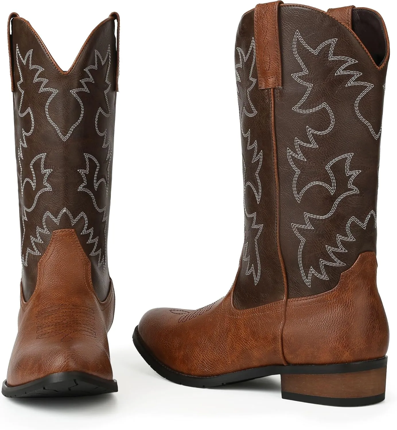 femflame Cowboy Boots for Men Round Toe Distressed Work boots Embroidered Western Boots Traditional Country Boot