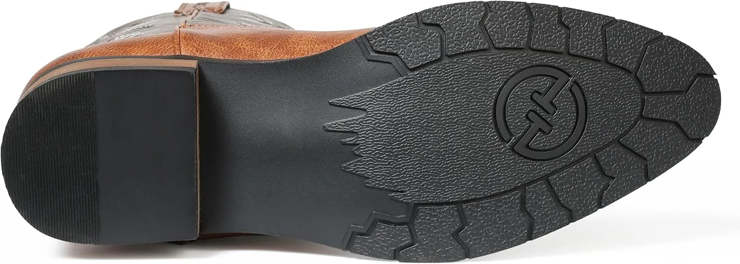 femflame Cowboy Boots for Men Round Toe Distressed Work boots Embroidered Western Boots Traditional Country Boot