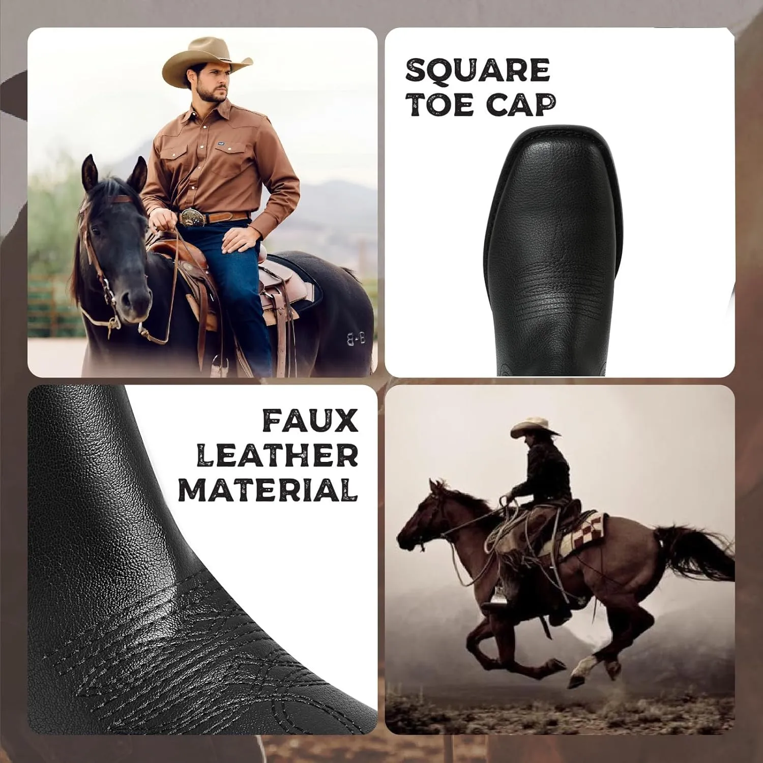 femflame Cowboy Boots for Men Square Toe Chelsea Boots Waterproof Classic Elastic Slip on Chukka Ankle Boots Casual…