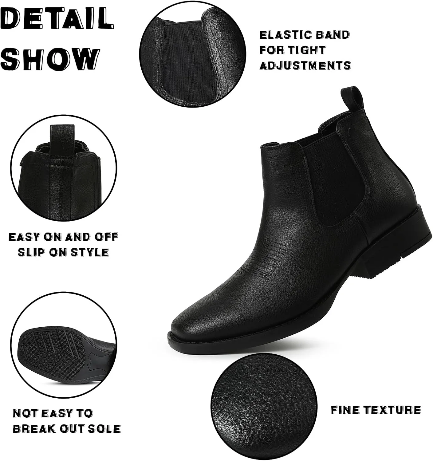 femflame Cowboy Boots for Men Square Toe Chelsea Boots Waterproof Classic Elastic Slip on Chukka Ankle Boots Casual…